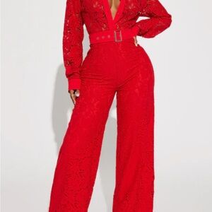 Elegant Red Lace Jumpsuit